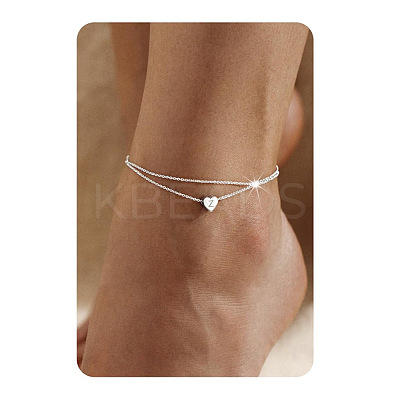 201 Stainless Steel Heart with Initial Charm Double Layer Anklets for Women FS-WG0EC0A-22-1