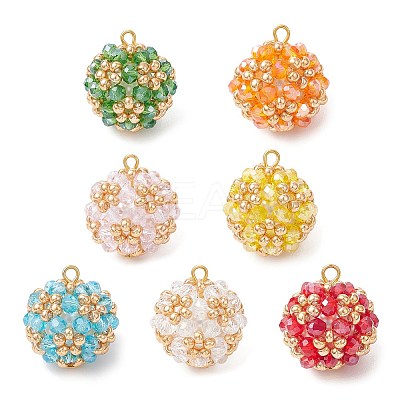 7Pcs Electroplate Glass & Round Rocailles & Glass Pearl Beaded Pendants PALLOY-MZ00879-1