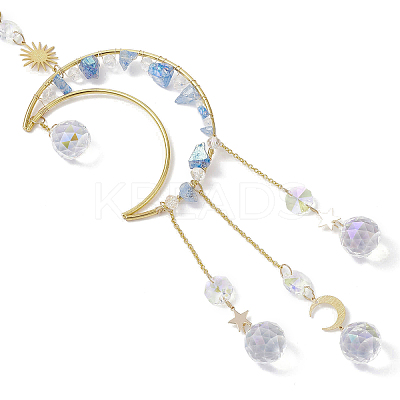 Nuggets Natural Quartz & Brass Moon Hanging Suncatchers HJEW-JM04253-04-1