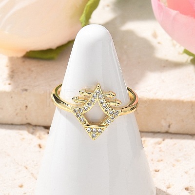 Brass Micro Pave Clear Cubic Zirconia Cuff Finger Rings for Women RJEW-U033-06G-1
