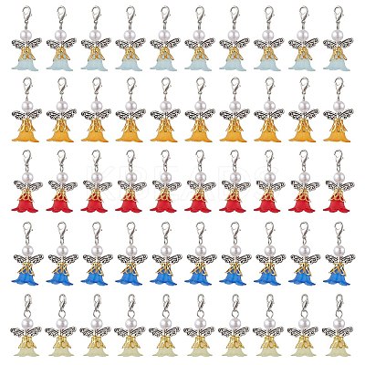 50Pcs 5 Colors Angel Acrylic & ABS Plastic Imitation Pearl Pendant Decorations HJEW-JM02723-S-1