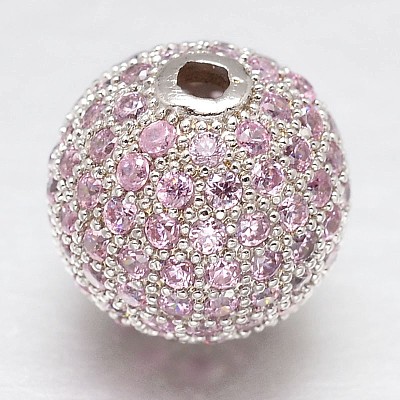 CZ Brass Micro Pave Cubic Zirconia Round Beads ZIRC-L017-8mm-16P-1