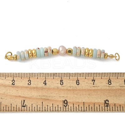 Natural Shoushan Stone & Plastic Imitation Pearl Disc Beaded Connector Charms/Links STAS-L277-11G-02-1