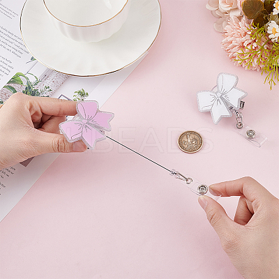 2Pcs 2 Colors Acrylic Bowknot Retractable Badge Reel AJEW-HY0002-36-1