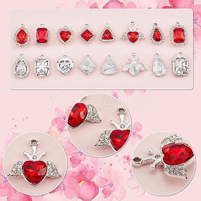40Pcs 8 Style Platinum Plated Alloy Glass Pendants Sets ALRI-PH0001-27A-1
