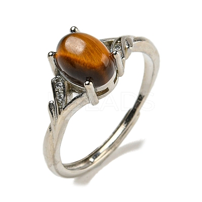 Oval Natural Tiger Eye Adjustable Rings RJEW-Q818-01P-10A-1