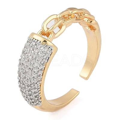 Chain Style Brass Micro Pave Clear Cubic Zirconia Open Cuff Ring for Women RJEW-Q819-06G-1