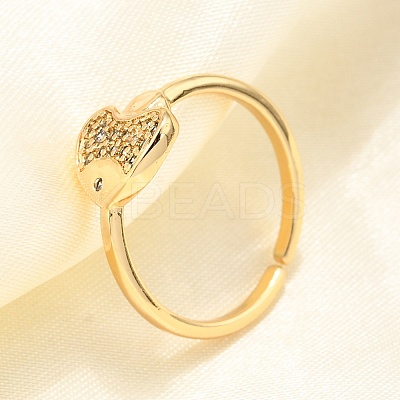Brass Micro Pave Clear Cubic Zirconia Cuff Rings for Women RJEW-H247-33G-1