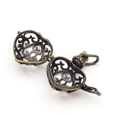 Heart Brass Hollow Cage Pendants KK-D389-02AB-RS-1