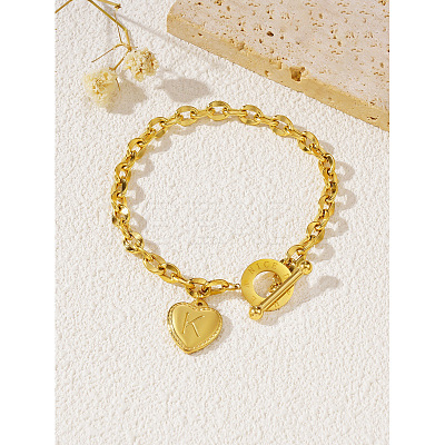 304 Stainless Steel Heart with Letter Charm Bracelets WG6E905-13-1