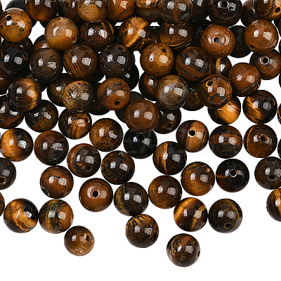 100Pcs Round Natural Tiger Eye Beads G-SP0001-21C-1