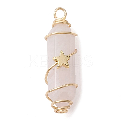 3Pcs 3 Styles Natural Rose Quartz Copper Wire Wrapped Pointed Pendants PALLOY-JF02460-01-1