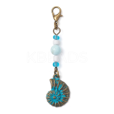 9Pcs Ocean Theme Alloy Charm & Glass Beads Pendant Decorations HJEW-JM03158-1