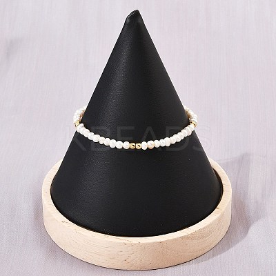 Brass & Natural Pearl Round Beaded Bracelets for Women BJEW-D366-02G-1