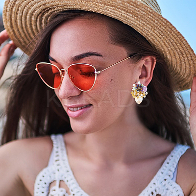 2 Pairs 2 Style Resin Flower Stud Earrings with Glass Beaded EJEW-AN0002-07-1