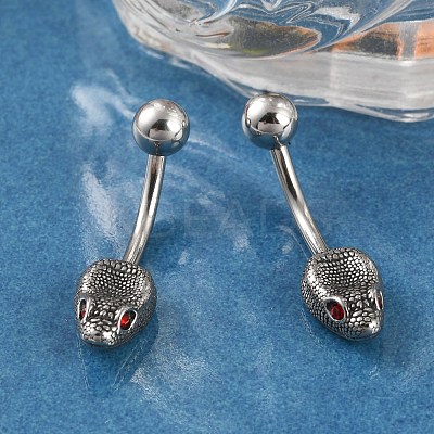 Snake Head 316 Surgical Stainless Steel Cubic Zirconia Belly Button Rings EJEW-G416-16AS-01-1