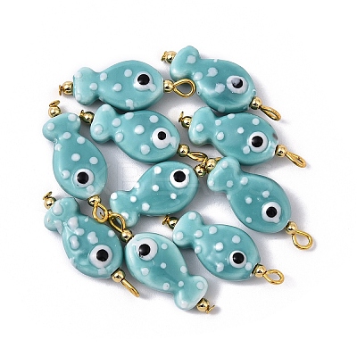 10Pcs Hand Painted Polka Dot Fish Porcelain Pendants PALLOY-YW00115-02-1