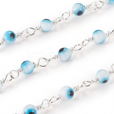3.28 Feet Handmade Evil Eye Lampwork Round Beaded Chains X-CHC-G009-A-S03-1