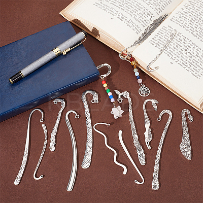14Pcs 14 Styles Tibetan Style Alloy Bookmarks Findings AJEW-UN0001-69-1