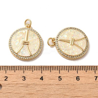 Flat Round with Peace sign & Tower Brass Micro Pave Cubic Zirconia with Synthetic Opal Pendants KK-D096-07A-G-1