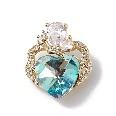Real 18K Gold Plated Rack Plating Brass Micro Pave Clear Cubic Zirconia Pendants KK-C015-11G-03-1