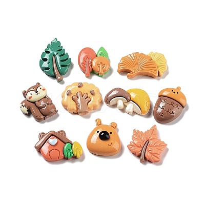 Autumn Theme Opaque Resin Cabochons RESI-G084-16-1