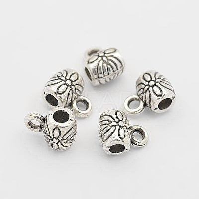 Tibetan Style Alloy Barrel Carved Flower Bail Beads TIBEB-O004-49-1