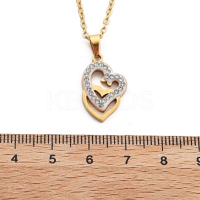 304 Stainless Steel Crystal Rhinestone Heart Pendant Cable Chain Necklaces for Women NJEW-Z056-01E-G-1