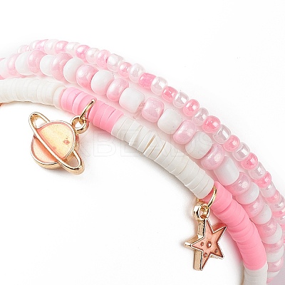 3Pcs 3 Styel Glass Seed & Polymer Clay Beaded Stretch Bracelets Set BJEW-JB08854-02-1