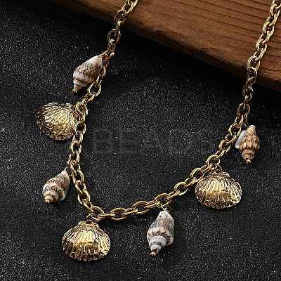 Ocean Beach 304 Stainless Steel & Shell Bib Necklaces STAS-Z112-01G-1