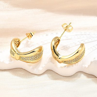 Brass Micro Pave Clear Cubic Zirconia Stud Earrings for Women EJEW-U056-05A-G-1