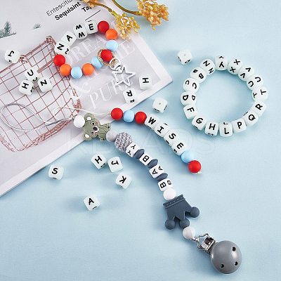 20Pcs Luminous Cube Letter Silicone Beads 12x12x12mm Square Dice Alphabet Beads with 2mm Hole Spacer Loose Letter Beads for Bracelet Necklace Jewelry Making JX437M-1