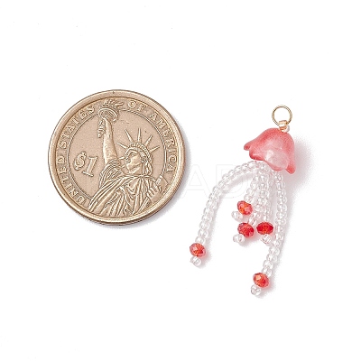 Glass Seed Beaded Jellyfish Pendants PALLOY-MZ00707-1