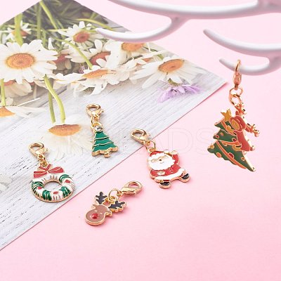 Christmas Theme Light Gold Alloy Enamel Pendants HJEW-JM00470-1
