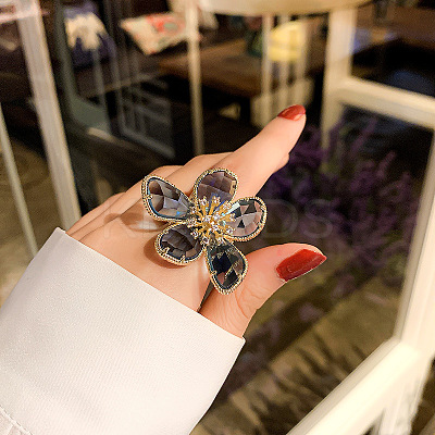Alloy & Rhinestone/Synthetic Quartz Cuff Rings FS-WGD97BC-01-1