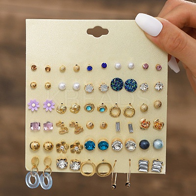 30Pairs Alloy & Plastic Imitation Pearl & Rhinestone Stud Earring Sets WGF62EF-14-1