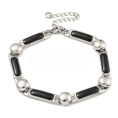 304 Stainless Steel Enamel Rectangle Link Chain Bracelets with Glitter Powder BJEW-S153-04P-02-1