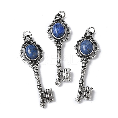 Key Brass Natural Lapis Lazuli Big Pendants KK-D361-01AS-29-1