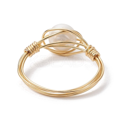 Natural Pearl Round Braided Bead Style Rings RJEW-JR00608-1