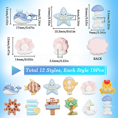 120Pcs 12 Styles Sandbeach Theme Opaque Resin Cabochons CRES-SC0002-98-1