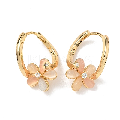 Flower Brass Micro Pave Clear Cubic Zirconia Hoop Earrings EJEW-Z152-01G-1
