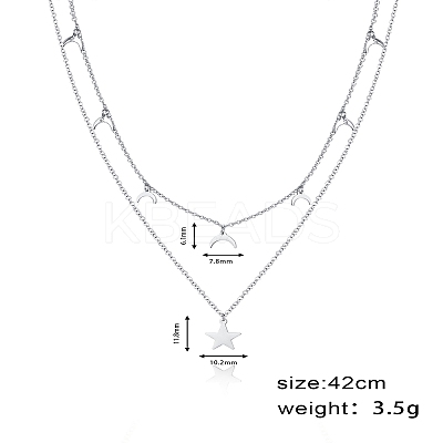 Elegant Double-layer 304 Stainless Steel Moon Star Pendant Necklaces for Women LZ1319-2-1