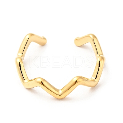 Ion Plating(IP) 304 Stainless Steel Wave Open Cuff Ring for Women RJEW-I085-13G-1