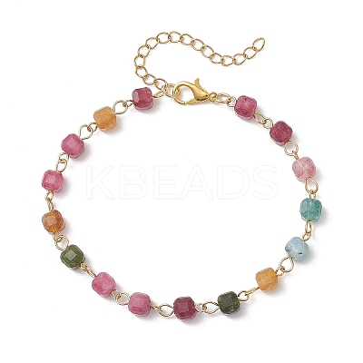 Natural Multicolor Tourmaline Beads Link Chain Bracelets for Women BJEW-JB13238-1