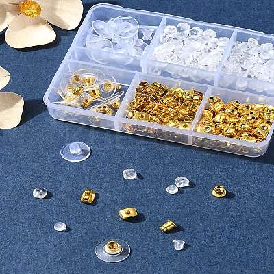 6 Styles Brass Bullet Clutch Bullet Clutch Earring Backs with Pad FIND-FS0003-08G-1