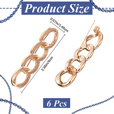 6Pcs Chain Shape Alloy Adjustable Jean Pins AJEW-GF0009-70LG-1