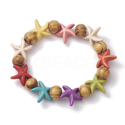 Beach Starfish Dyed Synthetic Turquoise Stretch Bracelets BJEW-JB10295-02-1