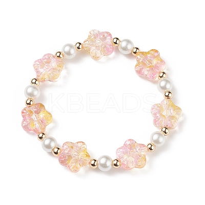 5Pcs 5 Color Glass Plum Blossom & Imitation Pearl Beaded Stretch Bracelets Set BJEW-JB08943-1