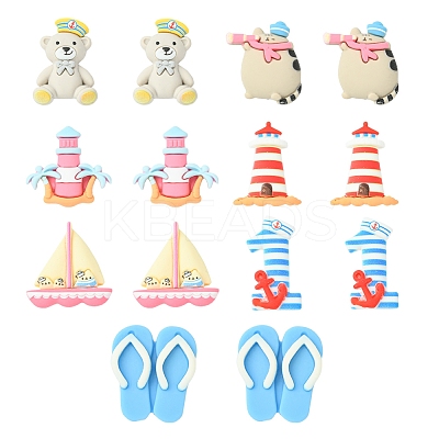 28Pcs 7 Styles Nautical Themed Opaque Resin Cabochons CRES-FS0001-09-1