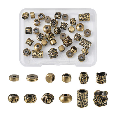 48Pcs 12 Style Tibetan Style Brass Beads KK-KS0001-23-1